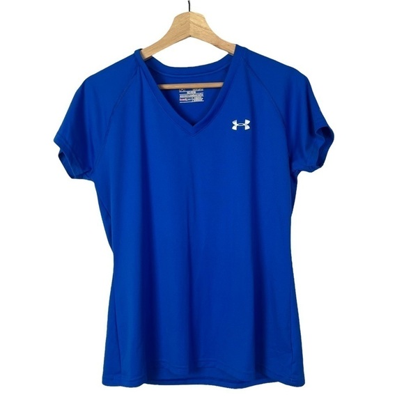 Under Armour Bright Blue Heat Gear Semi Fitted V-Neck Athletic Top M - Picture 1 of 3